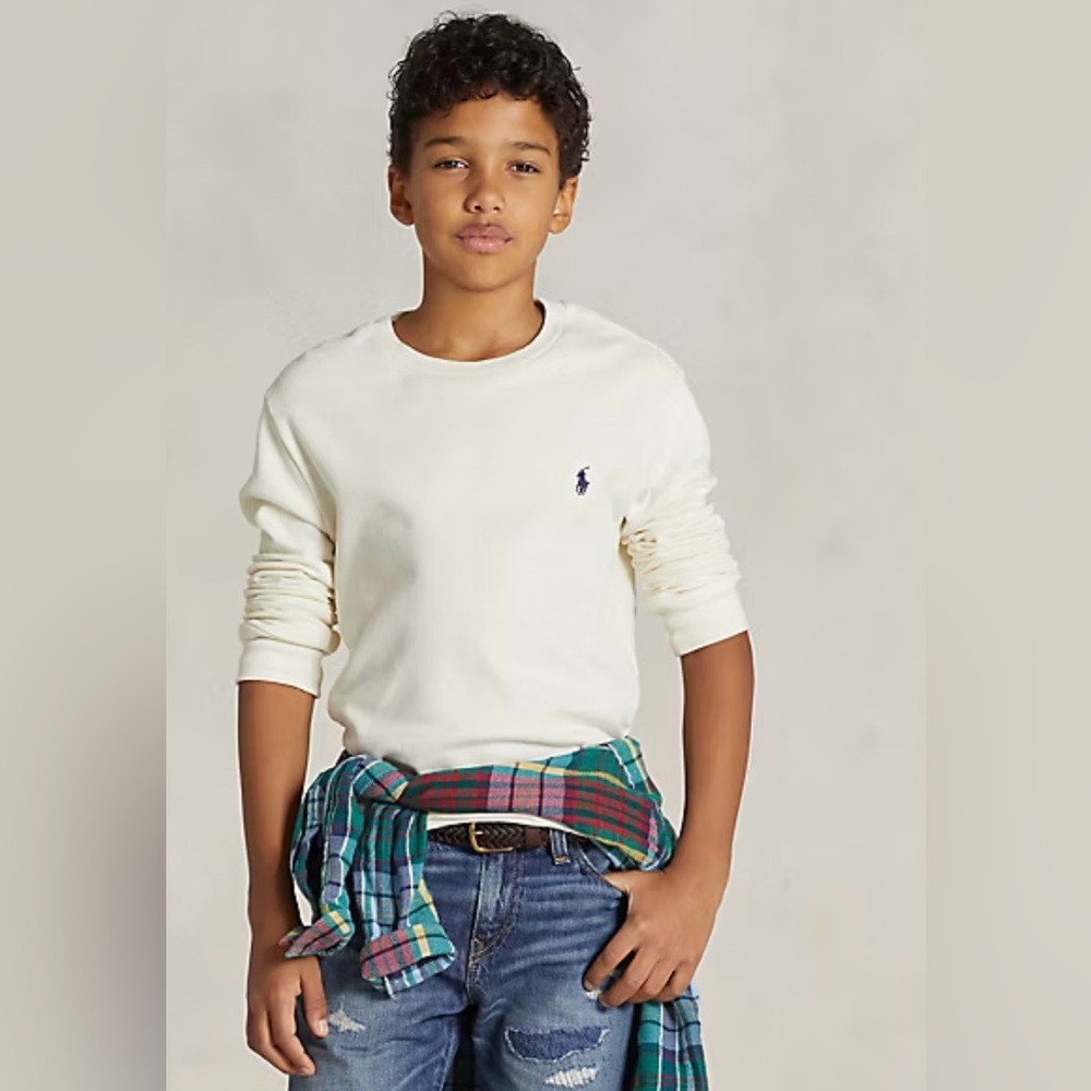 Polo by Ralph Lauren Off-White Waffle-Knit Cotton Long-Sleeve Tee
